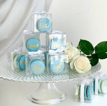 Load image into Gallery viewer, Macaron Wedding, Party, Birthday, Event Favors. Macaron Favor wrapped in ribbon and customized to wedding, party, birthday, event theme