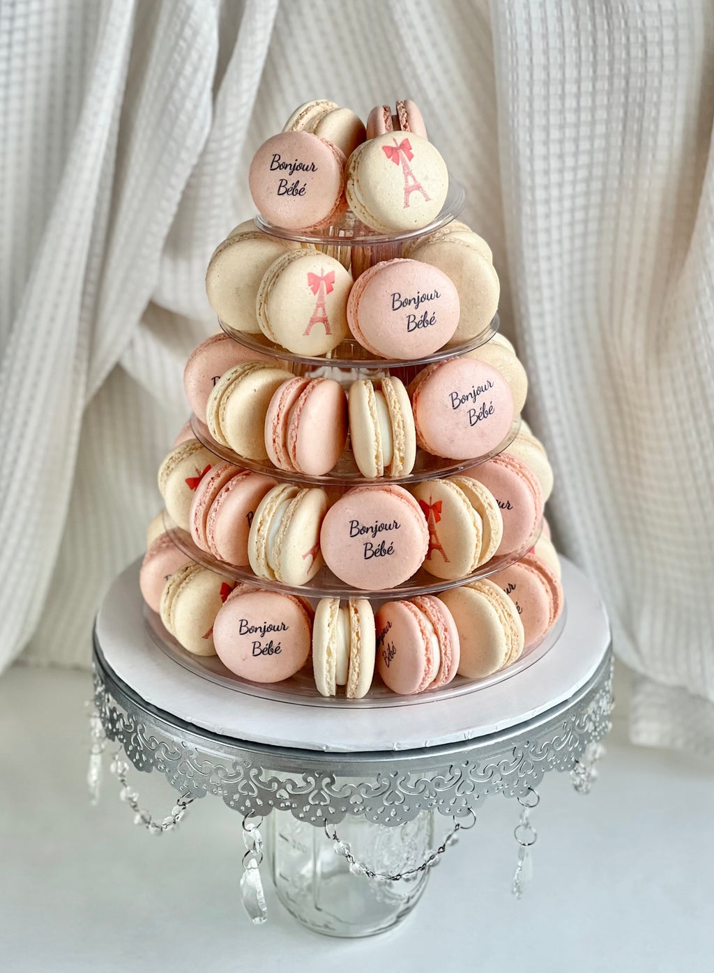 dessert table centerpice dessert table centerpiece Paris Theme Baby Shower Macaron Tower