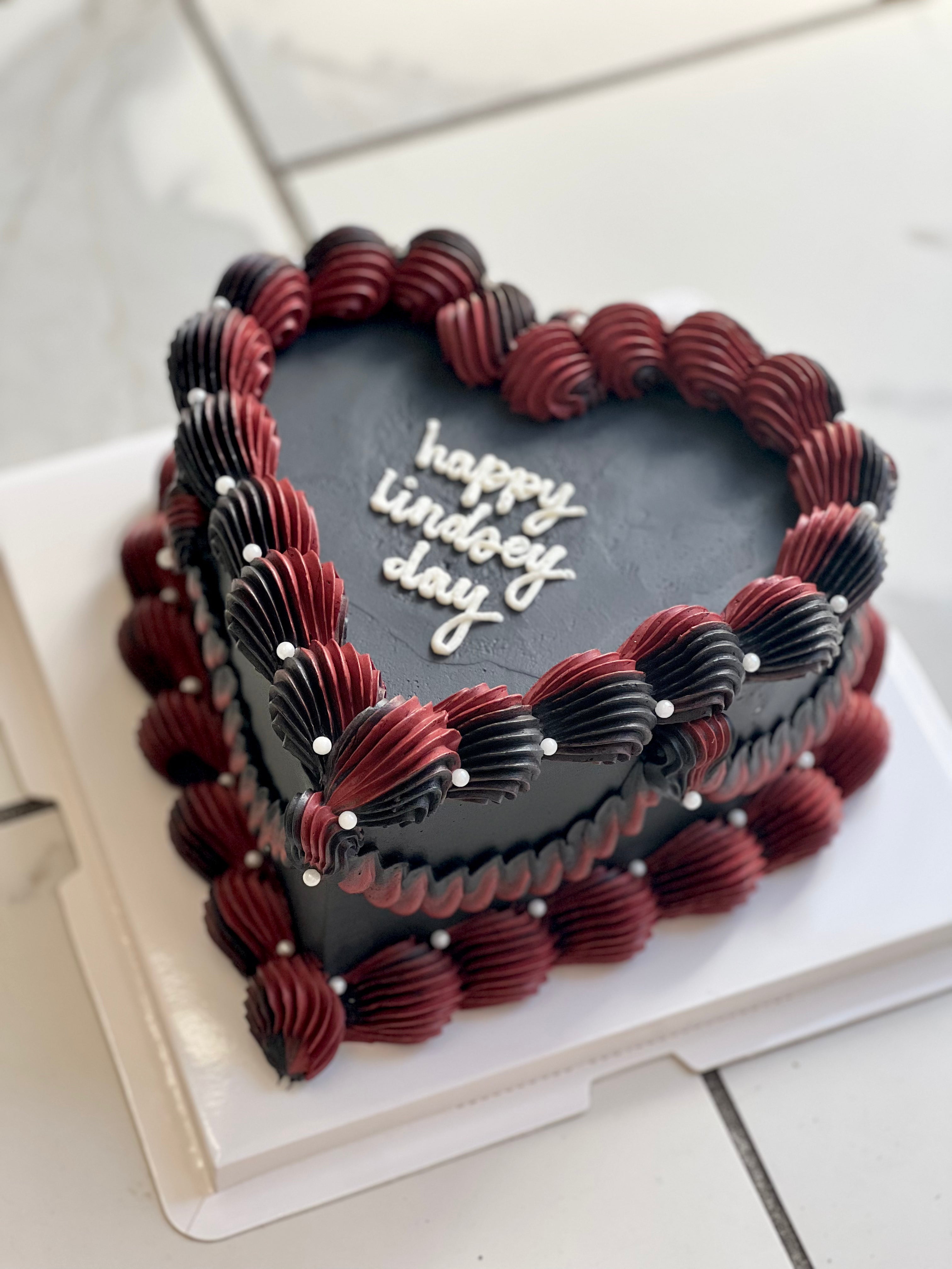 Two Toned Black and Red Vintage Heart Cake