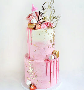Pink Ombre Drip Baby Shower Cake