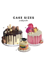 Load image into Gallery viewer, Cake Size Reference, 8&quot; cake. 6&quot; cake,  4&quot; cake
