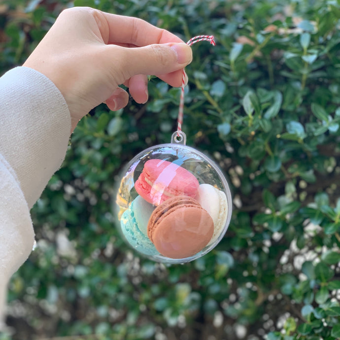 Ornament filled with holiday themed french macarons