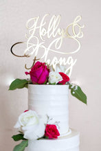 Load image into Gallery viewer, 3 tier wedding cake with florals and cake topper

