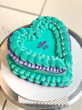 Load image into Gallery viewer, teal and purple vintage heart cake purple ruffles teal heart border, &quot;allie 23&quot;
